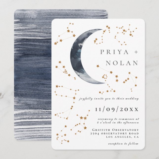 Invitación Boda de Astrología Dorada (Anverso / Reverso)