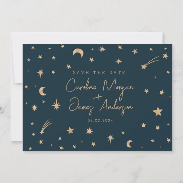 Invitación Boda de astronomía lunar de la Marina Mystical Gol (Anverso)