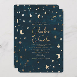 Invitación Boda de astronomía lunar de las estrellas de oro c