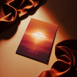 Invitación Boda de atardecer rojo mediterráneo