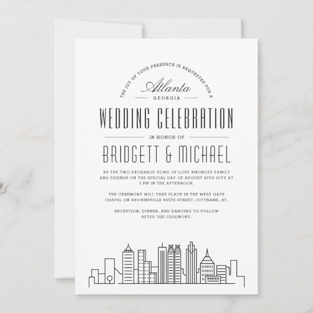 Invitación Boda de Atlanta | Esquina moderna de Deco (Anverso)