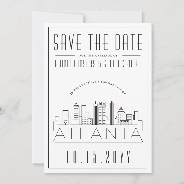 Invitación Boda de Atlanta | Estilizado Skyline Guardar la fe (Anverso)