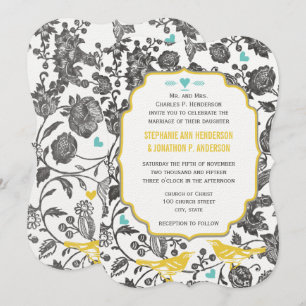 Invitación Boda de Ave Amor Floral Amarillo Amarillo Vintage
