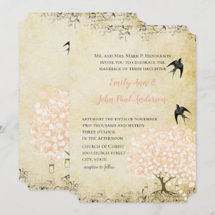 Invitación Boda de Ave de Amor Rosa Rubor Romántico Heart Lea