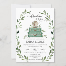 Invitación Boda de aventura verde Viaje en maleta