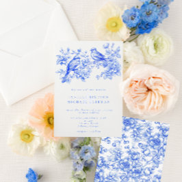 Invitación Boda de Aves Amores Vintage Chinoiserie Azul