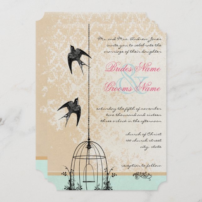 Invitación Boda de Aves Aves Amarradas Rústicas (Anverso / Reverso)