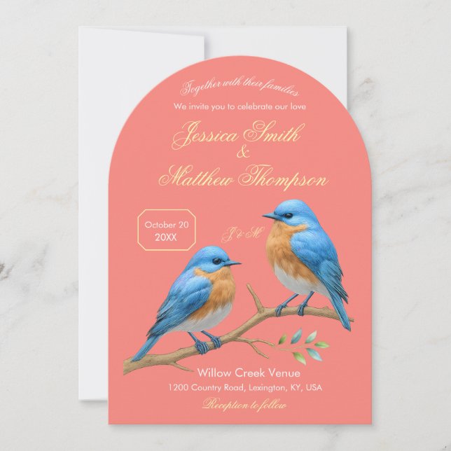 Invitación Boda de aves azucaradas románticas de coral suave (Anverso)