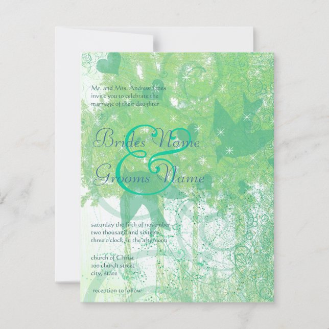 Invitación Boda de Aves Azules y Animales Baratos de Aqua (Anverso)