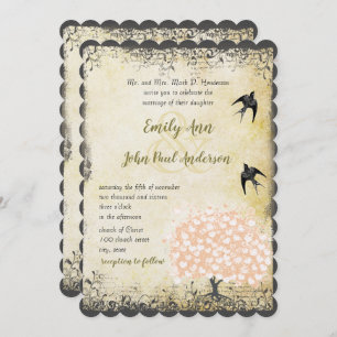 Invitación Boda de Aves de Amo de Árbol Rosa de Hoz Romántica