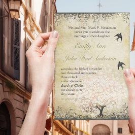 Invitación Boda de Aves de Amo de Árbol Rosa de Hoz Romántica