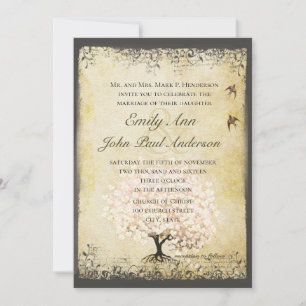 Invitación Boda de Aves de Amo de Árbol Rosa Romántico De Cor
