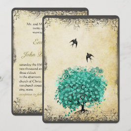 Invitación Boda de Aves de Amo de Árbol Verde azulado Románti