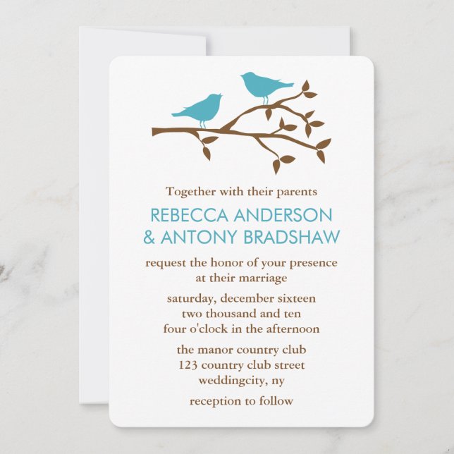 Invitación Boda de Aves de Amor (Anverso)