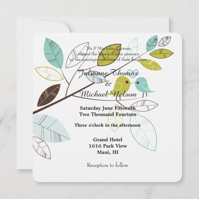 Invitación Boda de Aves de Amor (Anverso)