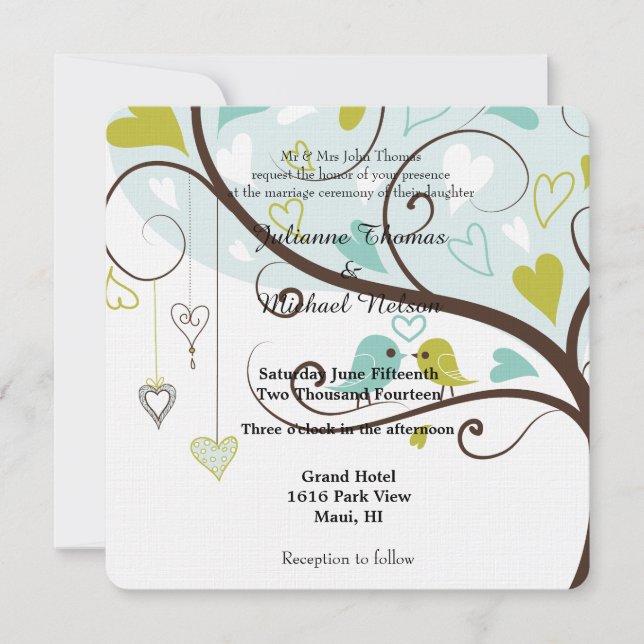 Invitación Boda de Aves de Amor (Anverso)