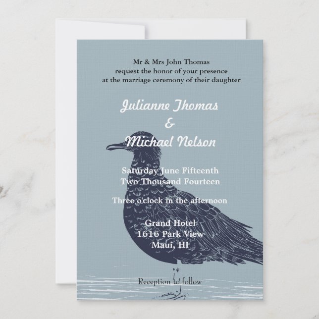 Invitación Boda de aves de Blue Beach (Anverso)