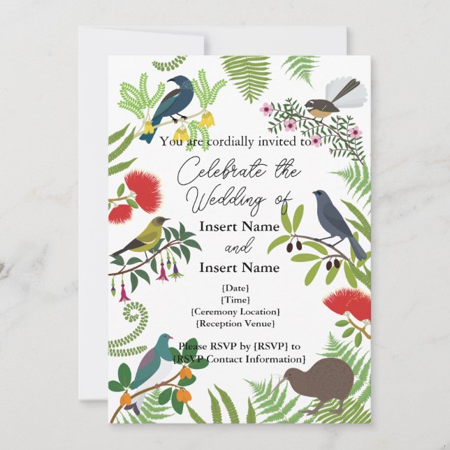 Invitación Boda de aves de Nueva Zelanda (Anverso)