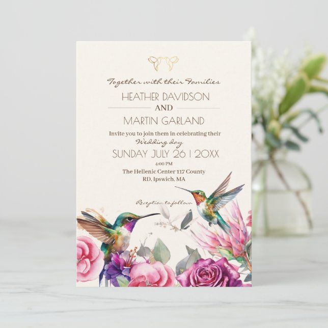 Invitación Boda de aves florales de primavera (Anverso de pie)