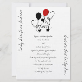 Invitación Boda de Aves, Globos y Corazones