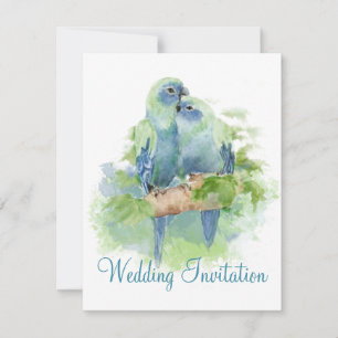 Invitación Boda de aves tropicales de loro azul acuarela