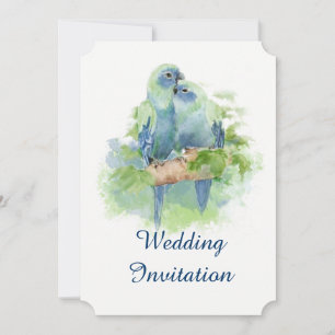 Invitación Boda de aves tropicales de loro azul acuarela