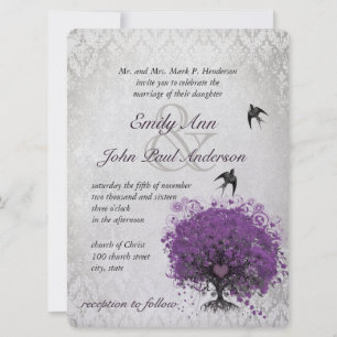 Invitación Boda de Aves Vintage con Árbol de Huevos de Hojas 