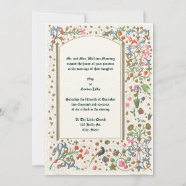 Invitación Boda de Aves y Flores Medievales Iluminadas