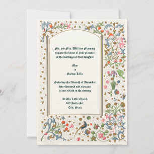 Invitación Boda de Aves y Flores Medievales Iluminadas