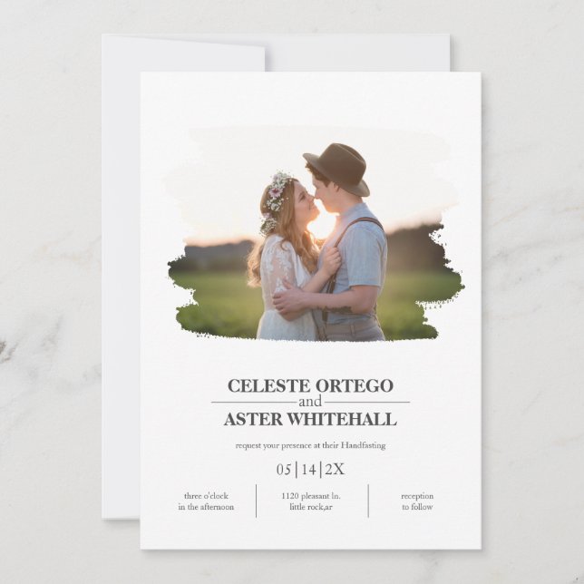 Invitación Boda de ayuno de borde de pincel fotográfico simpl (Anverso)