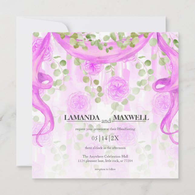 Invitación Boda de ayuno de cinta magenta floral (Anverso)