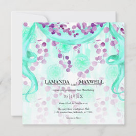 Invitación Boda de ayuno de cinta Verde azulada floral