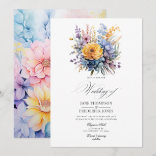 Invitación Boda de Azul Bebé, Amarillo Crema y Rosa Pastel