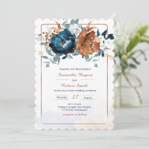 Invitación Boda de Azul Marino y Naranja Quemada