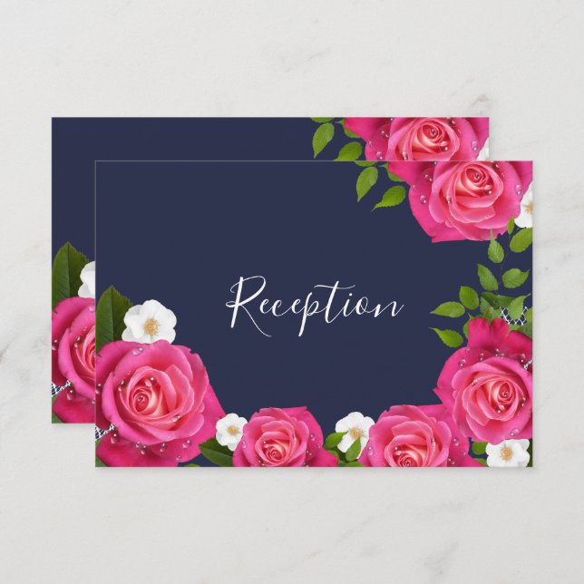 Invitación Boda de Azul Medianoche y Rosa - Recepción (Anverso / Reverso)