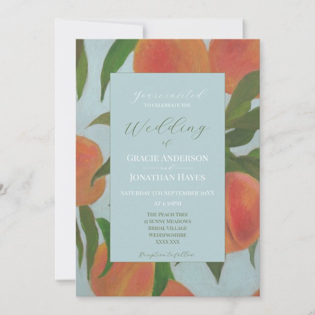 Invitación Boda de Azul Pálido y Melocotones (Anverso)