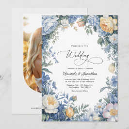 Invitación Boda de Azul Polvo, Chifón de Limón y Blanco Suave