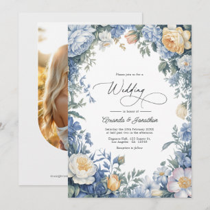 Invitación Boda de Azul Polvo, Chifón de Limón y Blanco Suave
