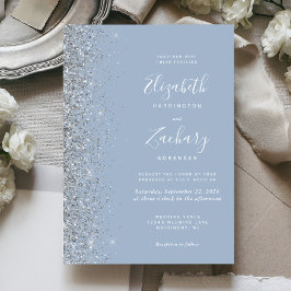 Invitación Boda de azul polvoriento moderno con borde de bril