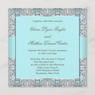 Invitación Boda de azul teal plateado