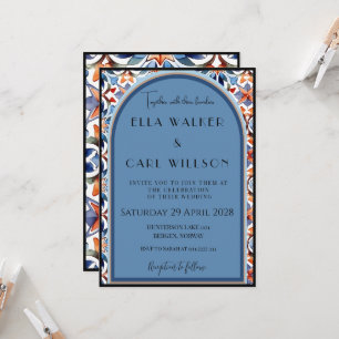 Invitación Boda de azulejo azul claro y chic