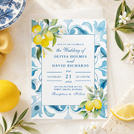 Invitación Boda de Azulejo Azul Limón de la Costa Amalfitana