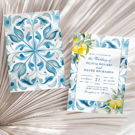 Invitación Boda de Azulejo Azul Limón de la Costa Amalfitana
