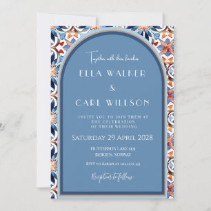 Invitación Boda de azulejo chic y azul claro