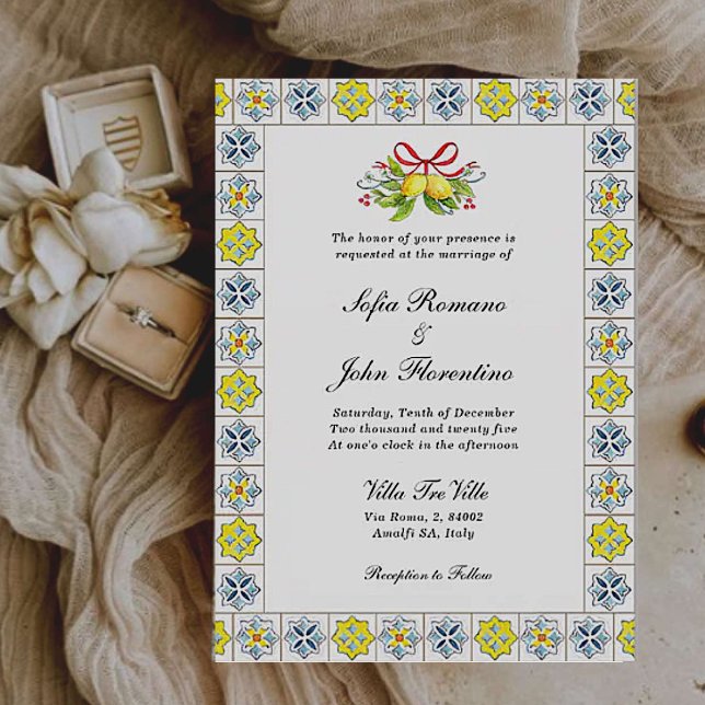 Invitación Boda de azulejo italiano con Lemons y Bow (Subido por el creador)