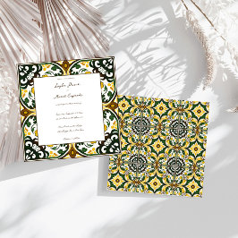 Invitación Boda de azulejos adornados del Mediterráneo amaril