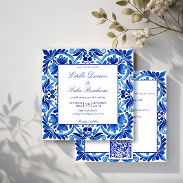 Invitación Boda de azulejos azules de la época de Talavera Az
