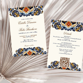Invitación Boda de azulejos azules de la época de Talavera Az