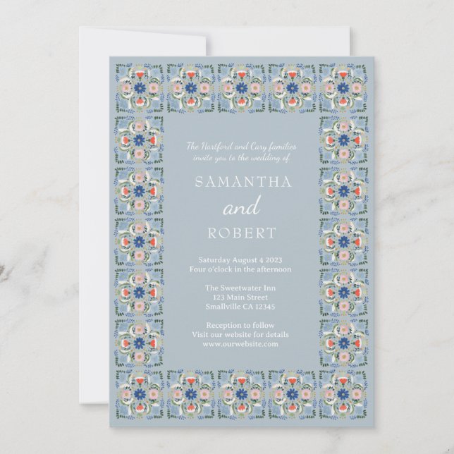 Invitación Boda de azulejos azules holandeses (Anverso)