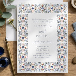 Invitación Boda de azulejos azules holandeses